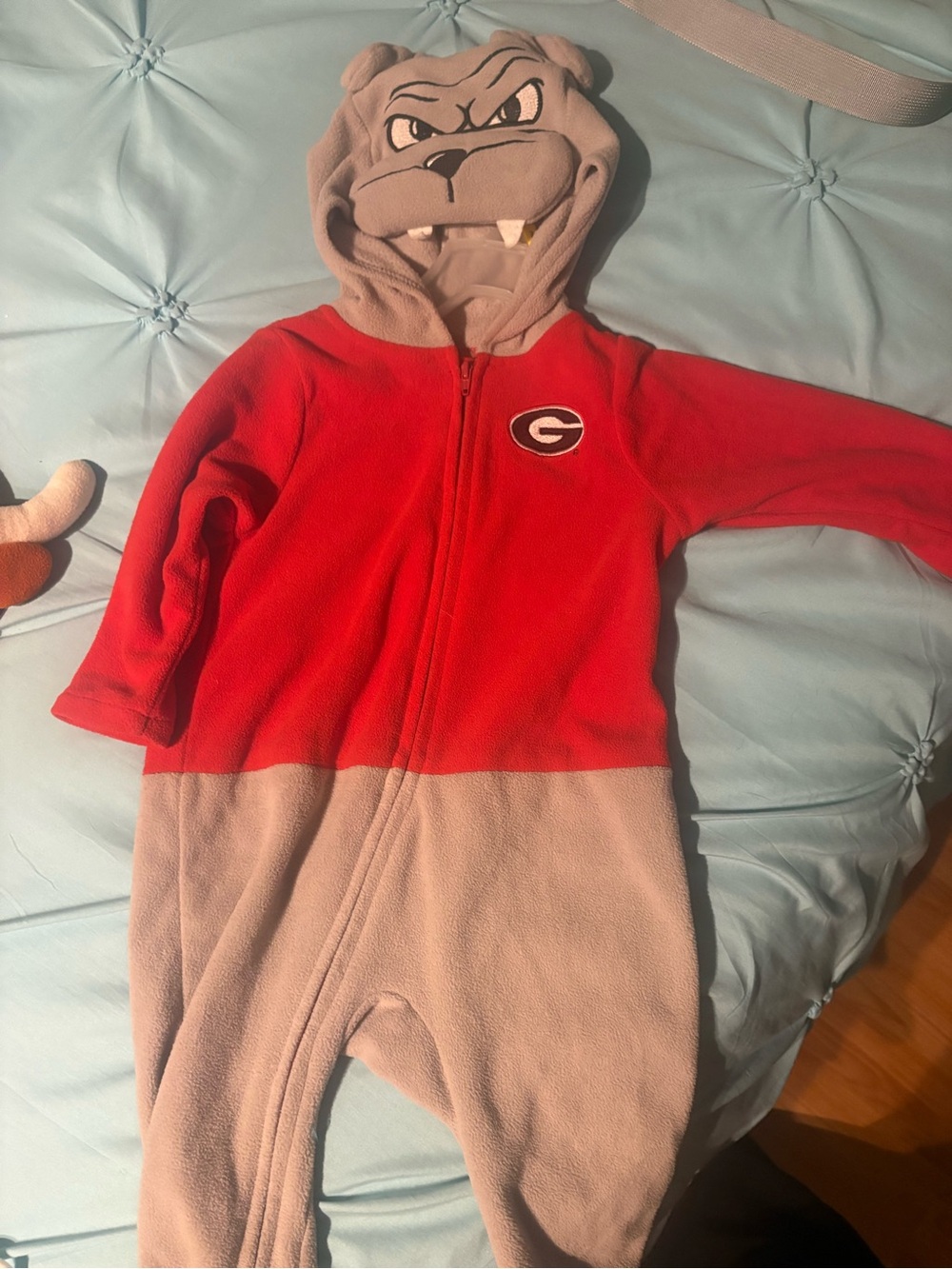 Georgia Bulldog Red and Gray Kids One-Piece Hoodie Romper